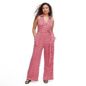 Diane Von Furstenberg Pink Geometric Halter Jumpsuit